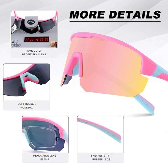 BangLong Lightweight Polarized Sports Sunglasses for Men Women, UV400 Protection Wrap-Around Sunglasses for Running Cycling