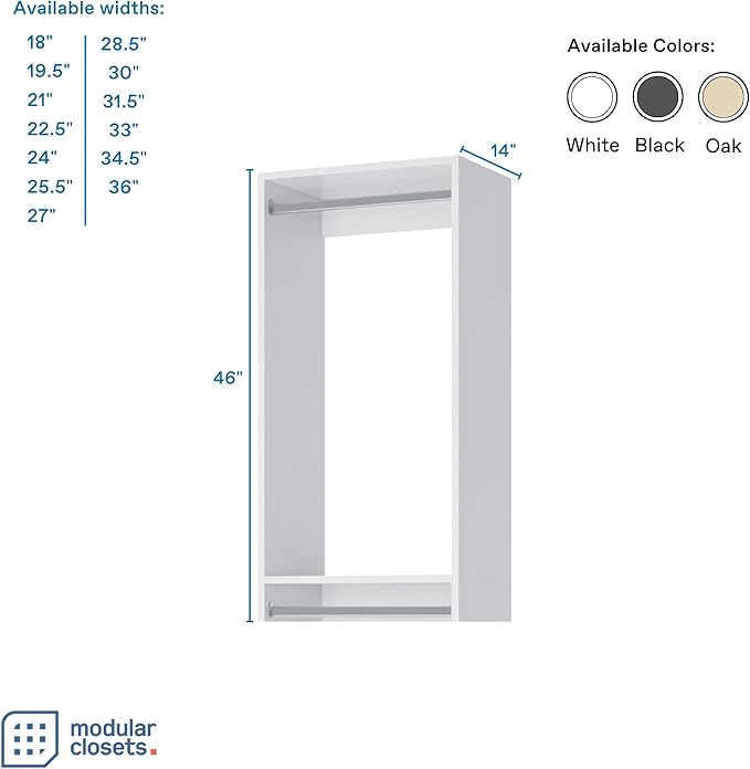 Double Hanging Closet Unit - Modular Corner Closet System - Organizers & Storage Shelves (White, 22.5 in Wide) Shelves