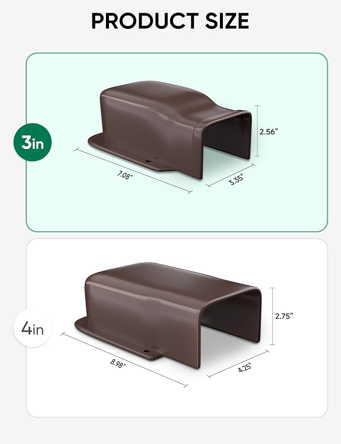 3" Entry Wall Cover Line Cover Set Parts PVC Accessory for Decorative for Ductless Mini Split, Central AC and Heat Pumps, Brown