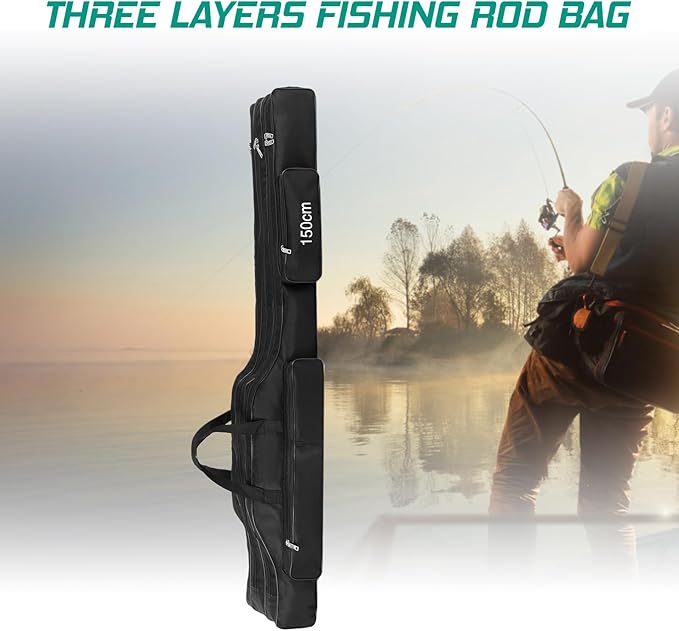 Fishing Rod Case with Fishing Tackle Box Portable Folding Rod Case Pole Reel Storage Bag Gears Organizer (150CM)