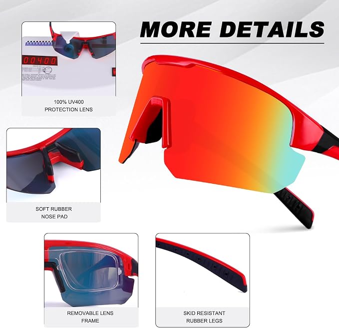 BangLong Lightweight Polarized Sports Sunglasses for Men Women, UV400 Protection Wrap-Around Sunglasses for Running Cycling