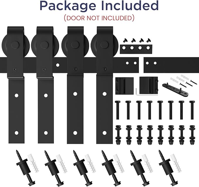 SMARTSTANDARD 7.5 Feet Bypass Sliding Barn Door Hardware Kit - for Double Wooden Doors-Single Track - Smoothly & Quietly - Easy to Install-Fit 78" Opening