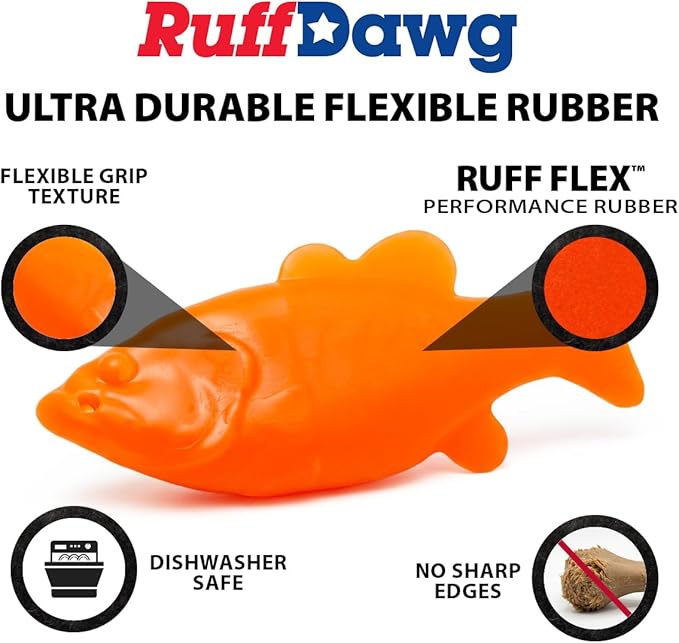 Ruff Dawg Flying Fish Floating Dog Toy – (1 pc) Assorted Colors – Durable Rubber Fetch & Water Toy with Rope Hole – Gentle on Teeth, BPA & Latex Free – Made in USA