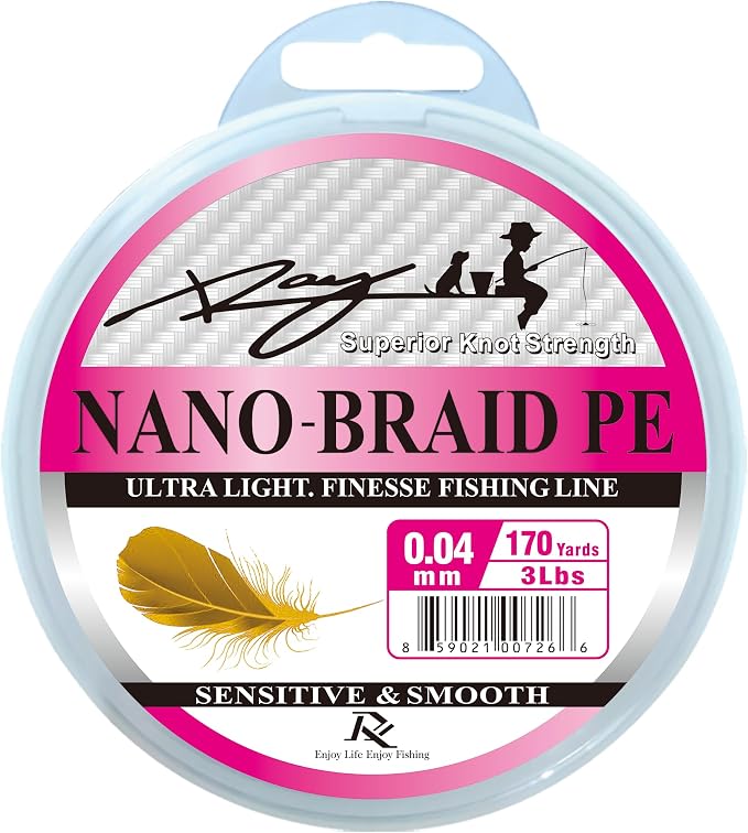 Ultra Slim Braided PE Fishing Line, Strong Knot Strength, Deign for Ultra Light Freshwater Fishing, Come with 3lb Test or 5lb Test, 170Yds Each Spool