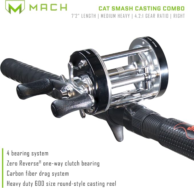 Lew's CAT Smash Casting Fishing Rod and Reel Combo, 7-Foot 2-Inch 1-Piece Graphite Rod Blank, Size 60 Reel, Right-Hand, Red