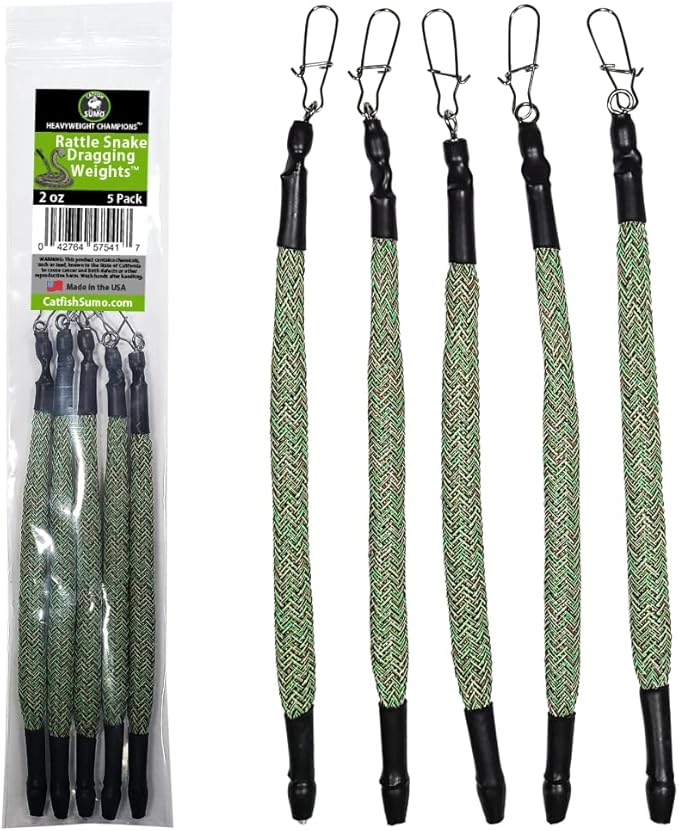Rattle Snake Dragging Weights, Snagless Sinkers for Dragging, Trolling, and Drifting. Rattles to Attract Catfish