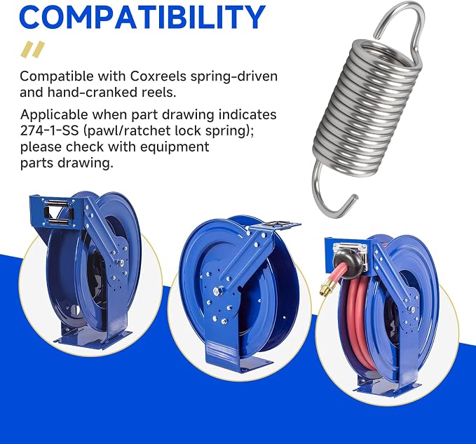 (4-Pack) Compatible with Coxreels 274-1-SS Ratchet Dog/Pawl Spring, Stainless Steel, for Hose/Cable Reels