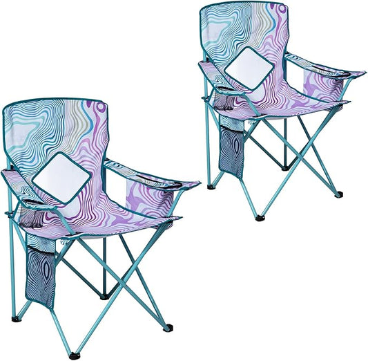 Nazhura 2 Pack Folding Camping Chair with Cooler Pouch, Mesh Backrest and Cup Holder Pocket (Flower, 2 Pack)