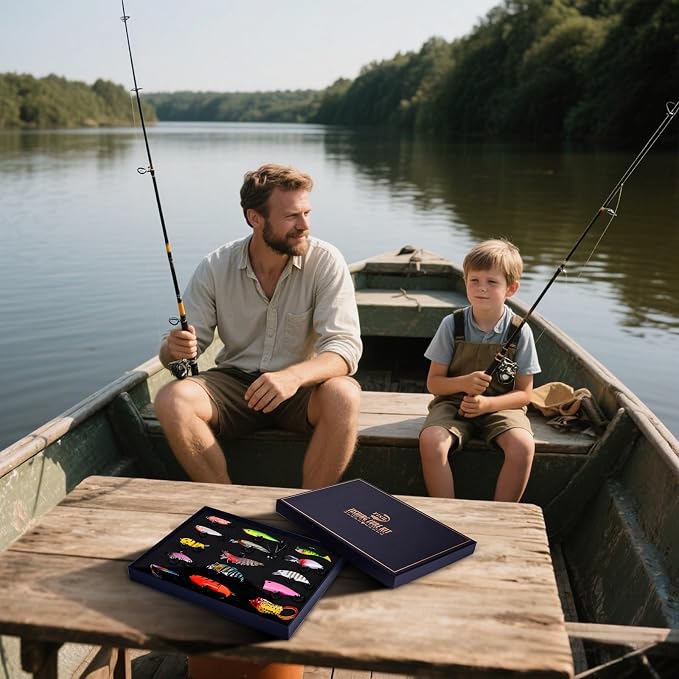 Fishing Lures Kit for Men, 15PCS Bass Fishing Lures Gift Set with Premium Gift Box, Hard & Soft Baits for Bass Trout Pike Salmon, Freshwater & Saltwater Fishing Gear Gifts