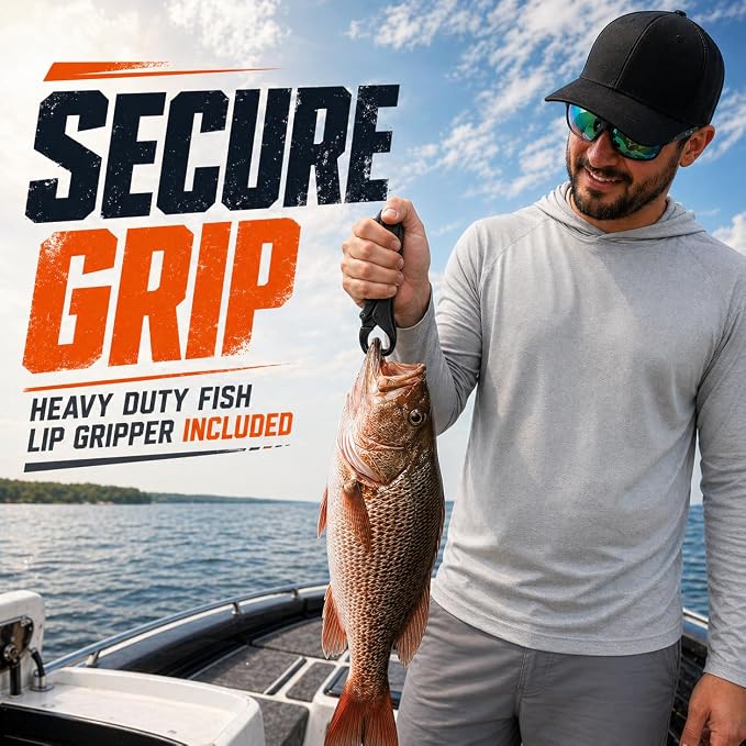 200PCS Fishing Split Rings Kit, Split Ring Pliers & 4.7'' Fish Lip Gripper, 5 Sizes Heavy Duty Stainless Steel Lure Hook Connectors, 30-120lb Tackle Assortment for Saltwater Freshwater Fishing