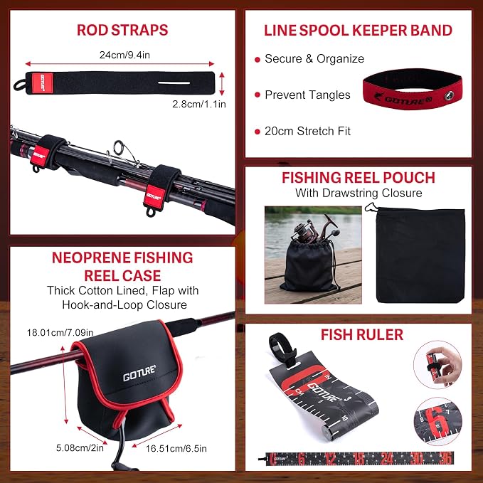 Goture Spinning Fishing Rod & Reel Combo with Carrier Bag,6.6-9FT,Spin Reels, Lures Kit, Pliers, Braided Line, Fish Gripper, Carbon Fiber Freshwater Fishing Rod Full Kit for Starter