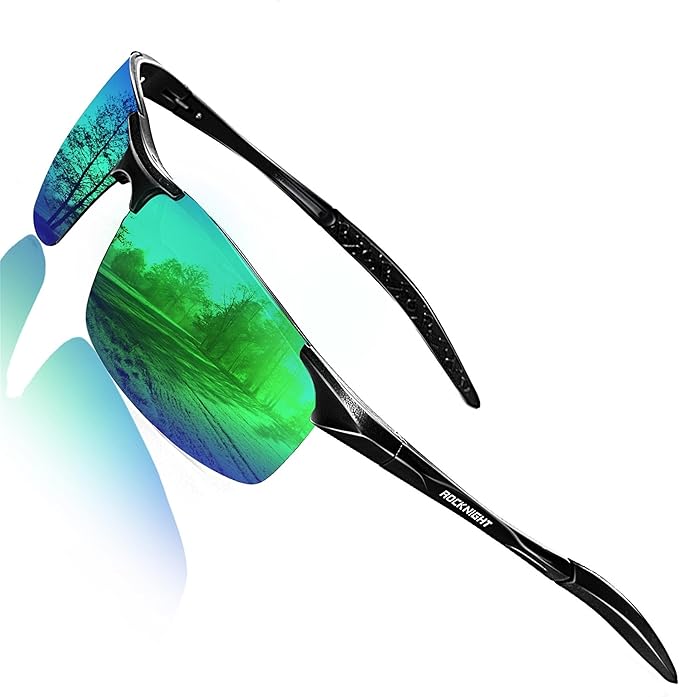 ROCKNIGHT Polarized Rectangular Sunglasses for Men Driving UV400 Protection Lightweight Al‑Mg Frame