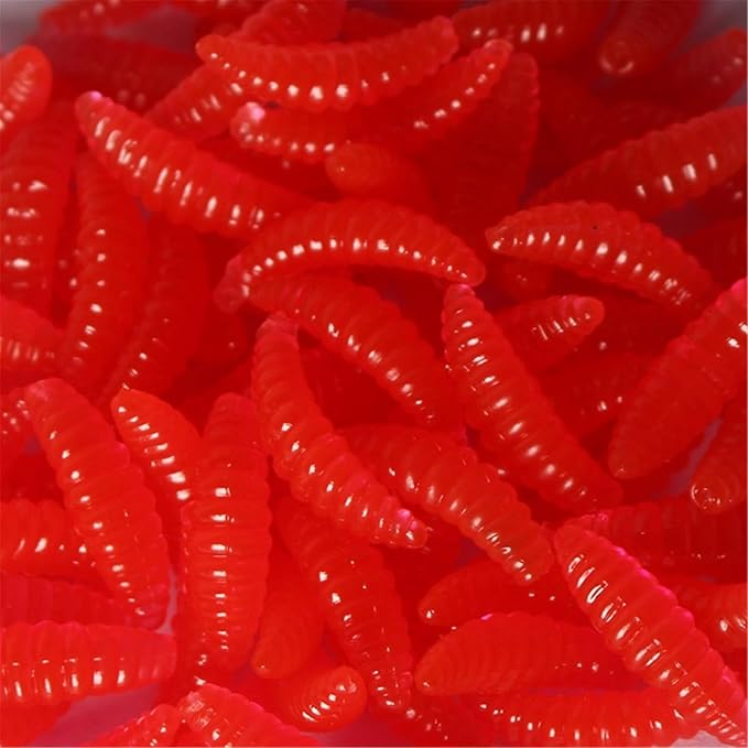 50Pcs Soft Fishing Lures Earthworms Baits Maggot Smell Lures Silicone Artificial Baits Fishing Tackle Accessories Flexible Silicone Soft Freshwater