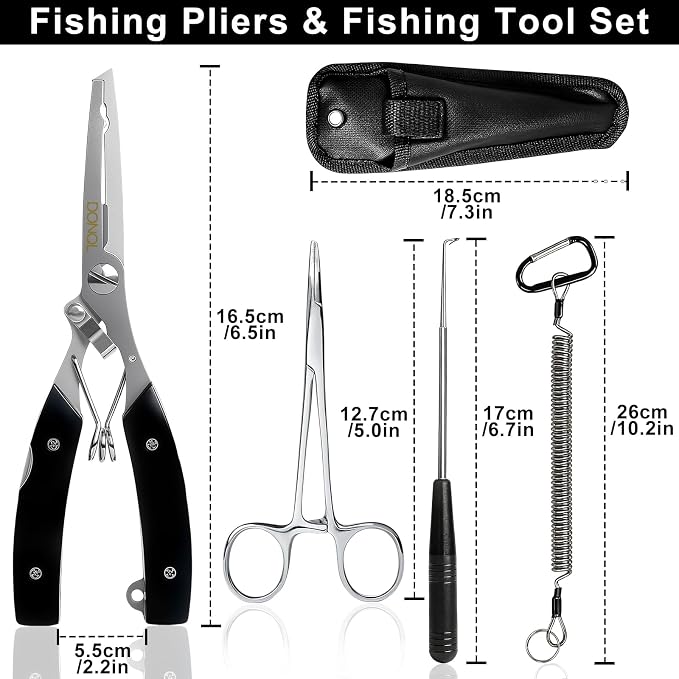 DONQL 6in Fishing Pliers Tools Kit, Fishing Pliers Hook Remover, Fishing Scissors Line Cutter, Saltwater Resistant Fishing Gear with Lanyard, Multifunctional Fishing Hook Remover Gifts