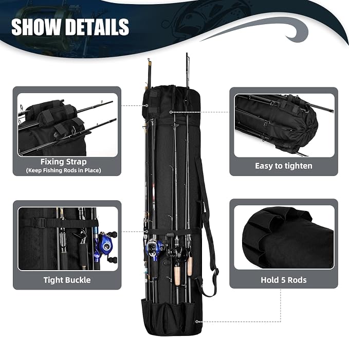 Fishing Rod Bag Fishing Rod Case, Durable Folding 900D Oxford Fabric Portable Large Capacity Waterproof, Fishing Gifts for Men Boys