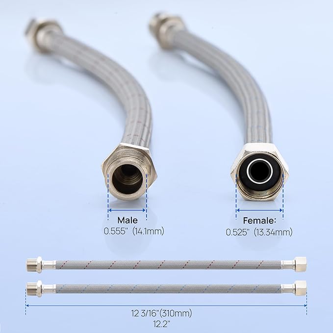 J-HVA Faucet Supply Lines Length 12" x G 3/8 Female Thread Connector Braided Nylon Extension Hoses for Bathroom Kitchen Sink Faucet Hose Filter, Stainless Steel Nut (1 Pair)