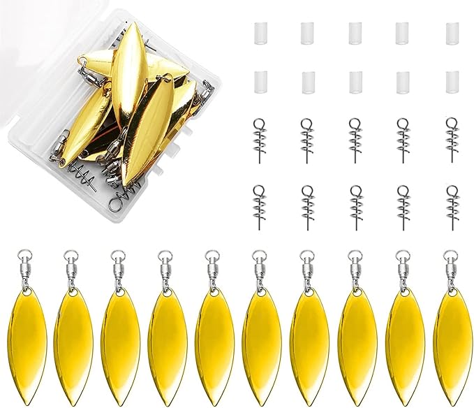 Tail Spinners Blades for Bass Fishing: 10pcs/Box Spinnerbaits Colorado Willow Blades with Ball Bearing Swivels and Screw Lock for Worm Spoons Lure Making - Swimbait Spinner Size 1 2 3 3.5