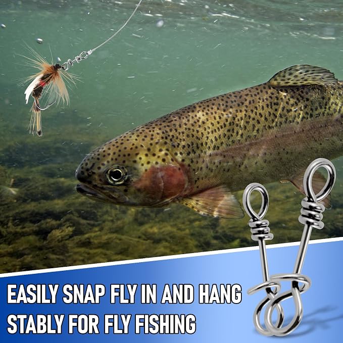 Alwonder 150-Pack Fly Fishing Snaps Twist Clips, 3/5 Sizes Stainless Steel Quick Change Lure Snaps No Knot Clip Quick Snap Fast Snap Lure Connector for Jigs Lures Fishing Clips Swivels Terminal Tackle