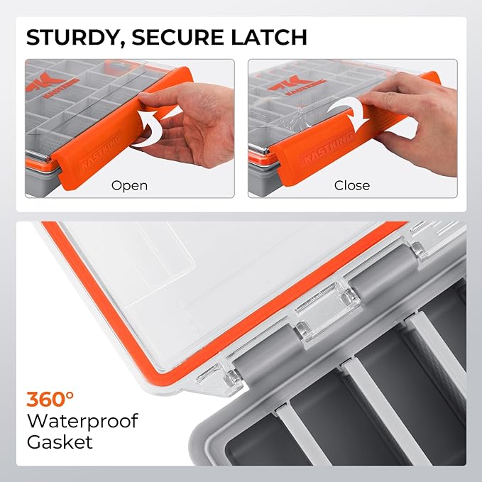 KastKing HyperSeal Waterproof Tackle Box, Waterproof 3700 Tackle Trays, Fishing Tackle Box Organizer with Removable Dividers, Lure Box and Terminal Tackle Storage, 1 Pack