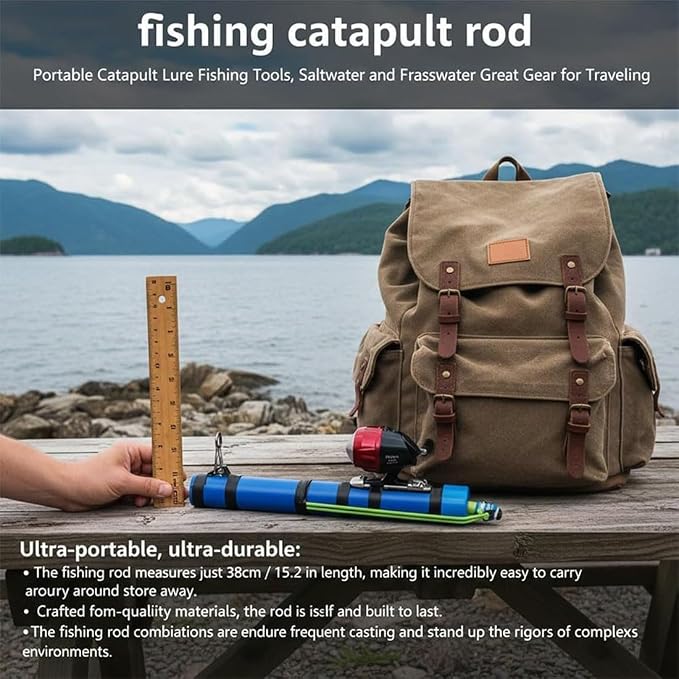 Catapult Fishing Rod, 2026 Upgrade Compact Sling Shot Fishing Reel, Portable Fly Fishing Pole for Kids, Freshwater and Saltwater Fishing Lures for Outdoor Hunting and Traveling