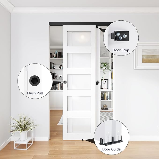 4FT Bypass Door Hardware, Closet Door Track Kit, Top-Mounted Style, Made of Heavy Duty Aluminum, Smoothly and Quietly, for 2 Doors System - Fit Min Door Panel Width of 24.5in, Black