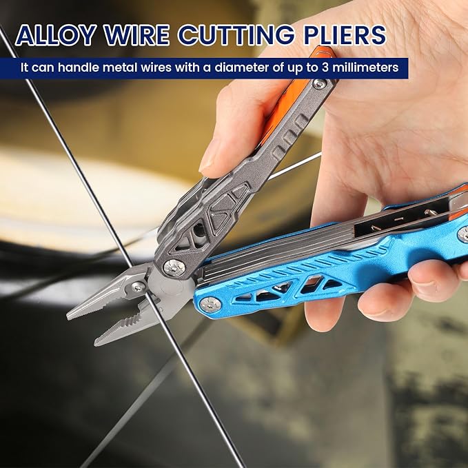 18-in-1 Multipurpose Tool Kit, Survival Camping Gear & Fishing Gifts, Multitool with Hammer, Pliers, Screwdriver and Pocket Knife for Dad Men(Blue)