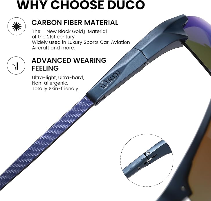 DUCO Polarized Sunglasses Mens Ultralight Carbon Fiber Sun Glasses for Men Driving Sports Fishing UV400 Protection DC8277