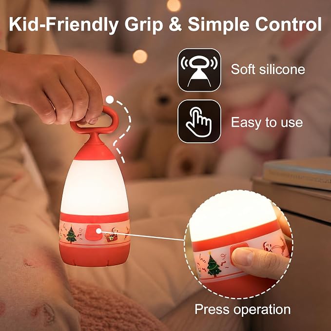 2-Pack Kids Camping Lantern & Night Light, Battery Operated, 360° Eye-Safe Light, Santa Decor, IPX4 Waterproof Fun Everyday Gift (Christmas, 6× AAA Included)