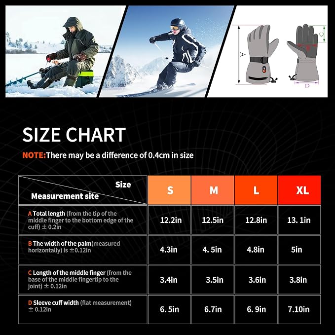 Heated Gloves 7.4V 3200mAh Waterproof Rechargeable Electric Gloves for Men Women with Touchscreen 5 Heating Temperature Adjustable for Winter Outdoor Work Skiing Hiking Hunting Camping Fishing