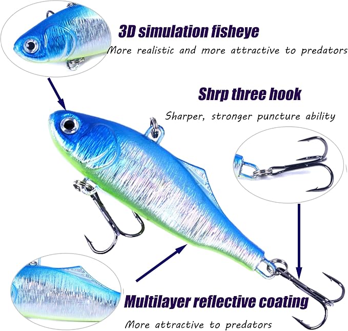Lipless Crankbait, Rattle Trap Fishing Lures for Freshwater Saltwater, Lipless Crankbaits for Bass Fishing Lure Set for Bass Trout Walleye Redfish Pike, 5pcs with Box
