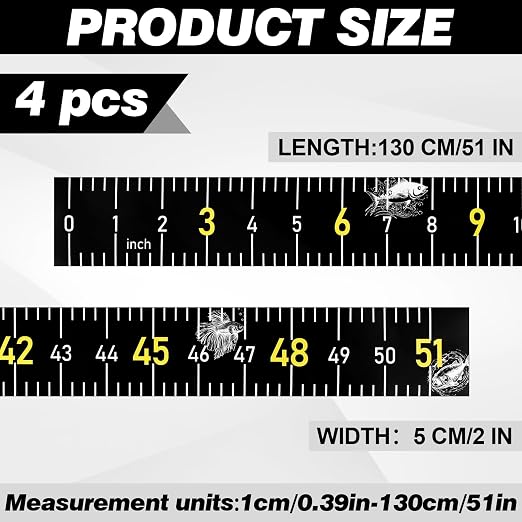 4 Pack Fishing Ruler for Boat 51 Self Adhesive Fishing Measuring Tape Fish Measuring Decals Waterproof Black Self Adhesive Measurings Ruler Sticker