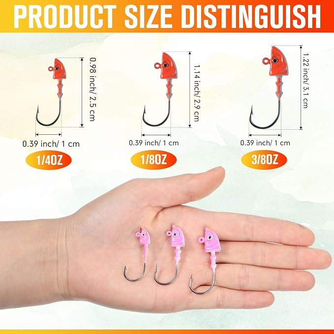Vinsot Crappie Jig Heads 1/4oz 1/8oz 3/8oz 1/16oz 1/32oz Fishing Jig Hooks Simulation Fish Eye Ball Hook Bulk for Crappie Bass Trout Lures Gift