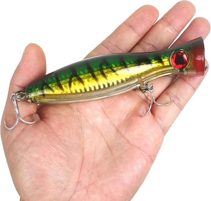 Large Top Water Popper Lure: 2pcs 3D Eyes Tuna Popper Saltwater Fishing Lures for Surf Fishing Gt Tuna Kingfish Large Predator Fish