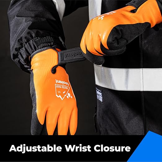 toolant 100% Waterproof Gloves for Men and Women, Winter Work Gloves for Cold Weather, Touchsreen, Thermal Insulated Freezer Gloves, With Grip, Orange, Medium