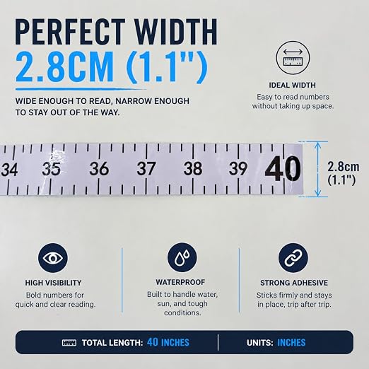 Fish Ruler Sticker 40 Inch, White Fish Measuring Tape, Adhesive Fish Measuring Sticker, Adhesive Measuring Tape Fishing Boat Accessories for Boat Kayak Cooler Workbench