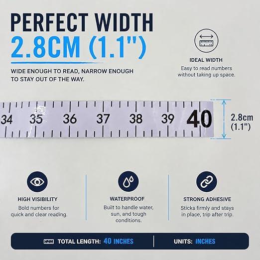 Fish Ruler Sticker 40 Inch, Transparent Fish Measuring Tape, Adhesive Fish Measuring Sticker, Adhesive Measuring Tape Fishing Boat Accessories for Boat Kayak Cooler Workbench