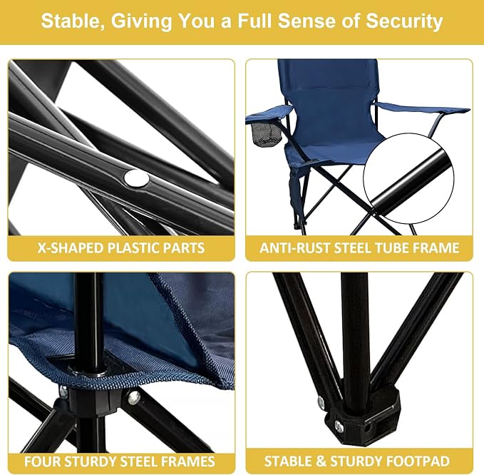 Folding Camping Chair with Cup Holder & Storage Bag, 225lbs Capacity, Large Anti-Sink Feet, Breathable PE Coated Fabric for Outdoor, Hiking, Beach, Fishing, Backpacking, Cyan