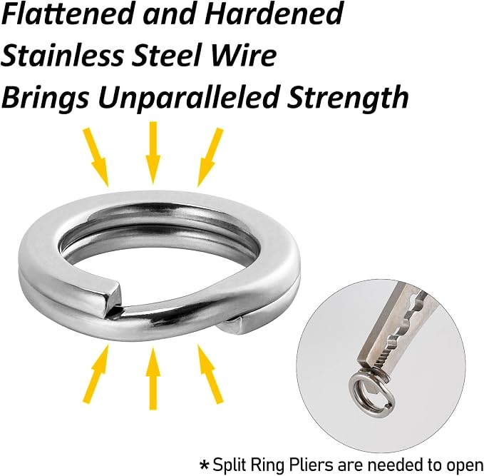Dr.Fish Split Ring Stainless Steel Hyper Wire Flattened Fishing Lure Rings Heavy Duty Tackle Hook Line Connector Saltwater