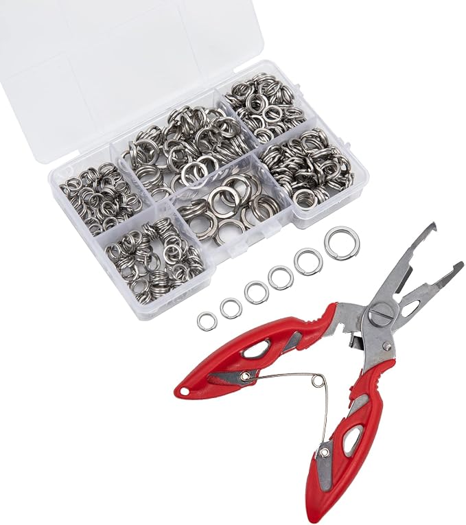 GREATFISHING 200PCS High Strength Heavy Stainless Steel Split Ring Lure Connector Swivels Snap with Fishing Pliers 30lb to 120lb Test