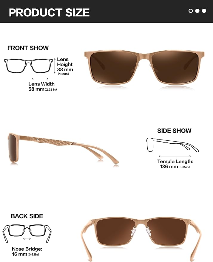 BIRCEN Polarized Mens Sunglasses for Driving: UV Protection Al-Mg Metal Sunglasses Lightweight Shades for Fishing Travel Golf