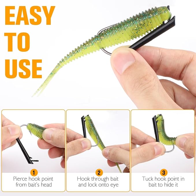 Dovesun Ozark Rig Fishing Hooks, 12PCS Weedless Weighted Jig Heads for Soft Plastics, 3/0 Texas Rig Hooks for Bass Fishing, Freshwater & Saltwater, 1/8 oz 1/4 oz 3/8 oz