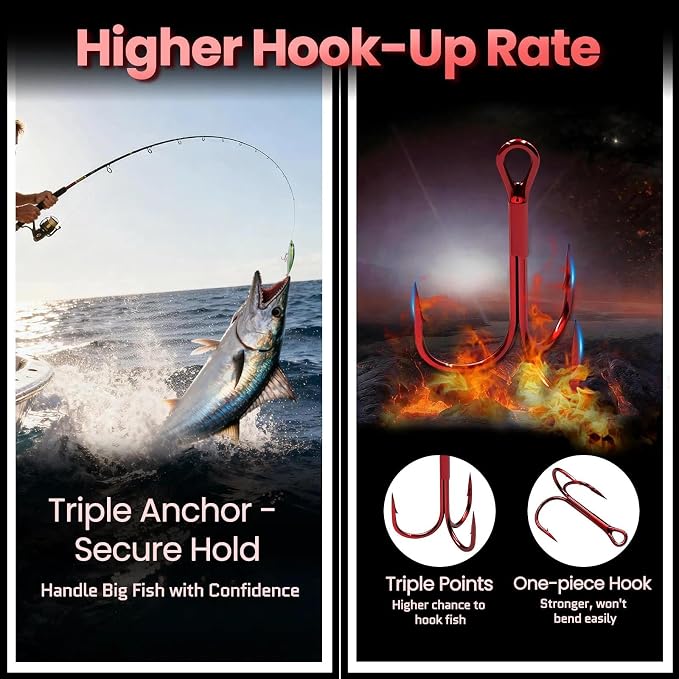 FishTrip 25/10/90/200pcs Fishing Treble Hooks, High Carbon Steel Triple Fishing Hooks with Ultra Brabed Sharp for Saltwater Freshwater Black, Treble Hook for Bass Trout Fishing Lures Replacement