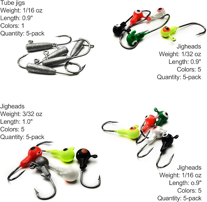 Crappie Lures Tube Lures Jigs Heads Worms Swimbaits Kit, 165, 124, 50 Pcs Pre-Rigged Crappie Jigs Tube Hooks Soft Plastic Grub Worms Baits for Bass Trout Freshwater Saltwater Fishing