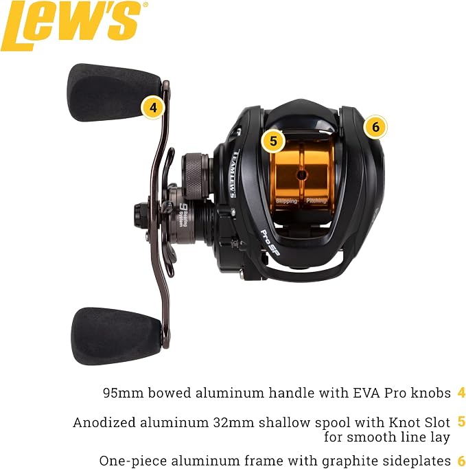 Lew's Team Lew's Pro SP Skipping and Pitching Fishing Reel, 8+1 Stainless Steel Ball Bearings, 7.5:1 Gear Ratio, Black