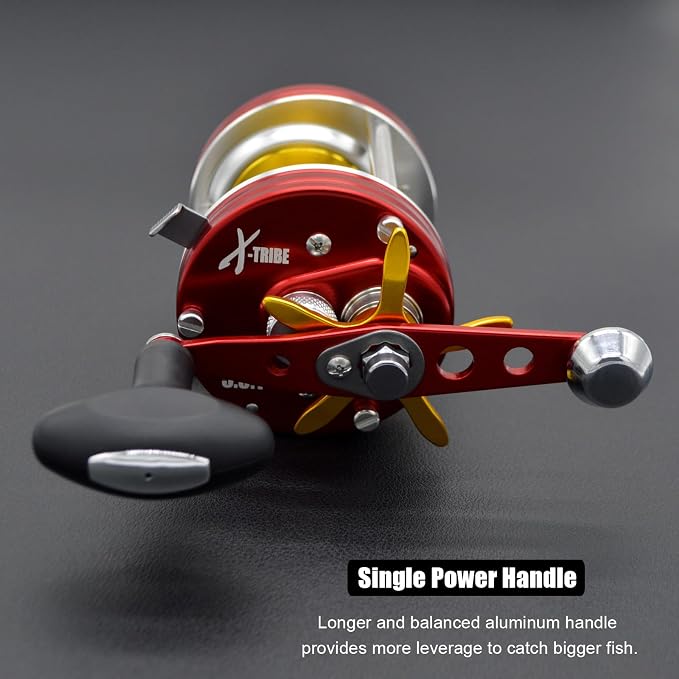 X-Tribe Round Baitcasting Fishing Reel, Synchronized Level Wind System, 17 LBs Powerful Carbon Drag, 5.3:1 Gear Ratio, Single Power Handle, All Metal Frame and Side Covers for Saltwater