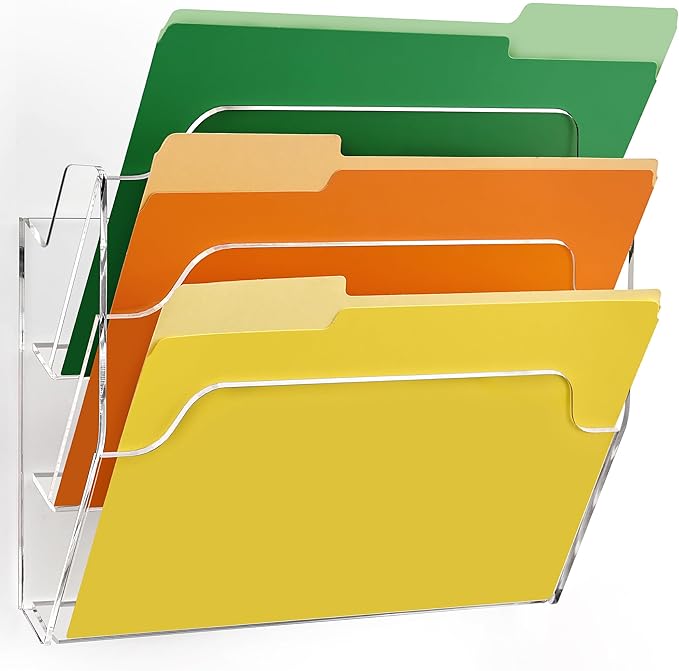 Acrylic Hanging Wall File Organizer, 2-Tier Mail Organizer Wall Mounted Magazine Wall File Holder, Paper Folder Organizer for Office, Desk, School