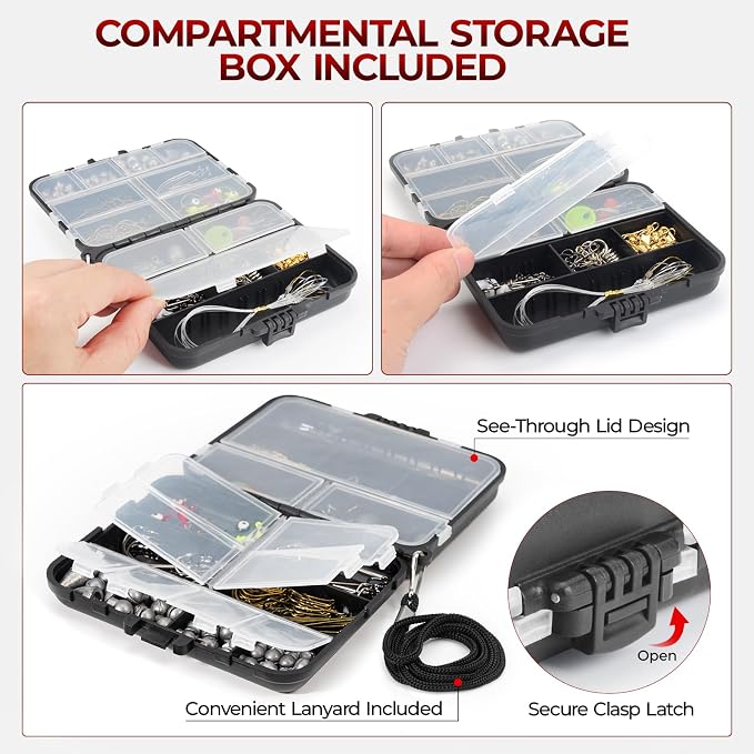 MadBite by KastKing 182/265/400pcs Compact Fishing Tackle Kit - All-in-One Freshwater Hooks, Weights, Bobbers in Tackle Box, Fishing Gear Set for Bass Trout Panfish