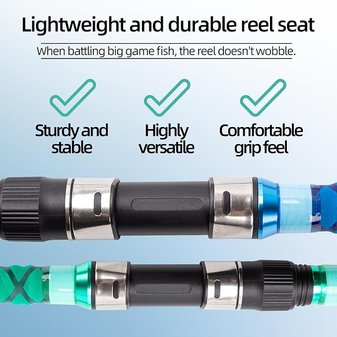 Surf Rod Saltwater 9ft- 4-Piece Carbon Fiber Surf Fishing Rods, Portable Travel Surf Spinning Rod with 20-40lb Power Green Blue