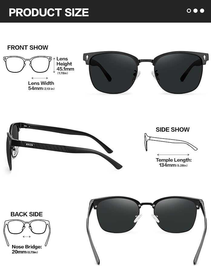 BIRCEN Mens Polarized Sunglasses for Driving: Al-Mg Metal UV Protection Sun Glasses Square Shades for Fishing Travel 2026