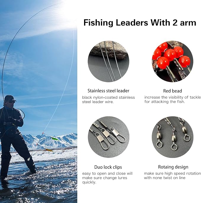 YOTO Fishing Leaders,Stainless Steel Tackle Rig with Tackle Lure Swivels Snaps, Saltwater rig Wire Leader Fishing Leader Wire Bottom rigs for Saltwater